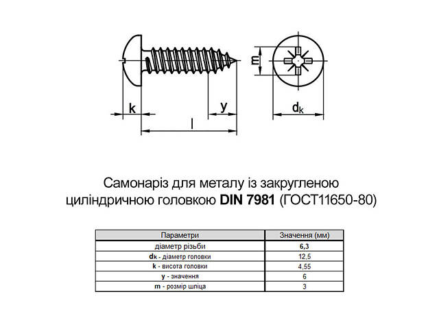 DIN7981 6,3х25 PH3 Саморіз нержавіюча сталь повна різьба напівкругла головка (200 шт.) [N8050000N805632500] Metalvis - Фото 2