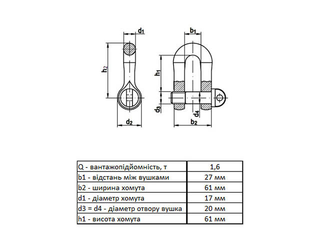 DIN82101 Карабін М20 U-подібний цинк білий [3KR20U000003KR0200] Metalvis - Фото 2