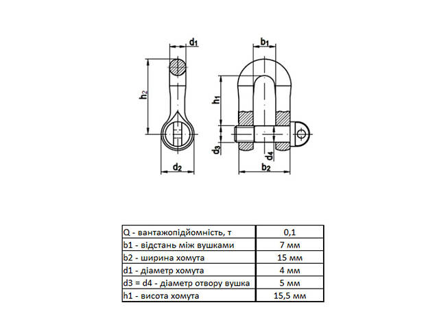 DIN82101 Карабін М5 U-подібний цинк білий (20 шт.) [3KR20U000003KR0050] Metalvis - Фото 2