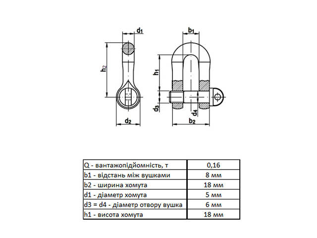 DIN82101 Карабін М6 U-подібний цинк білий (20 шт.) [3KR20U000003KR0060] Metalvis - Фото 2