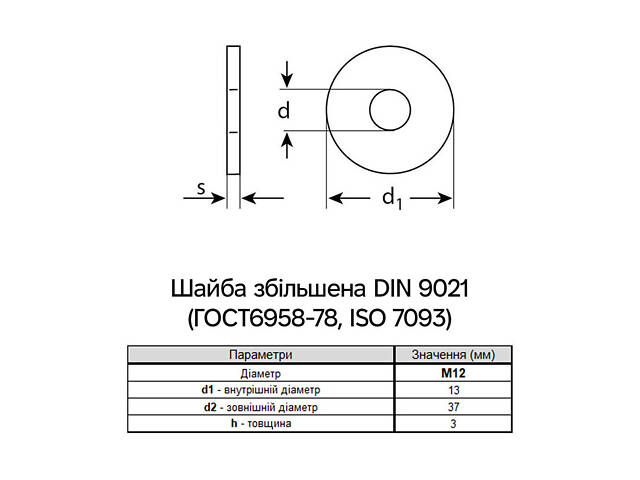 DIN9021 М12 зовнішній ⌀37мм товщина 3мм сталь шайба збільшена цинк білий (25 кг) [7N20000007N1220001] Metalvis - Фото 2