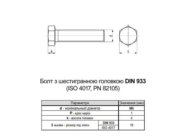 DIN933 М6х40 повна різьба сталь 5.8 Delta-MKS болт з шестигранною головкою під ключ 10мм (200шт.) [5M6D0D5M6586040D00] Metalvis - Фото 2