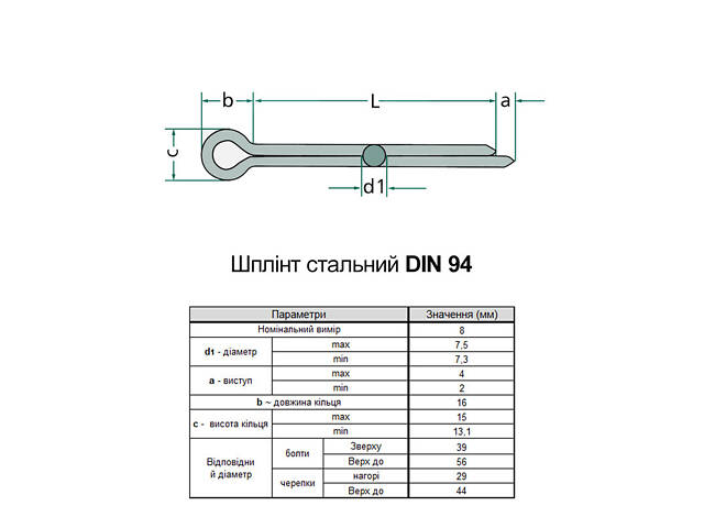 DIN94 8х71 сталь шплінт розвідний цинк білий (150 шт.) [95Z00000095Z807100] Metalvis - Фото 2