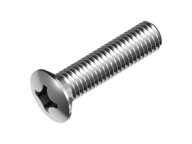 DIN966 М8х25 сталь 4.8 гвинт цинк білий повна різьба крок 1,25 (100шт.) [5M32000005M3802520] напівпотайна PH4 Metalvis - Фото 1