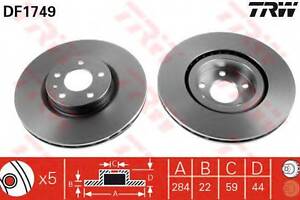 Диск тормозной (1 шт.) ALFA ROMEO - FIAT - LANCIA 147156156 Sportwagon164GTGTVS TRW DF1749 на ALFA ROMEO 168 (164)