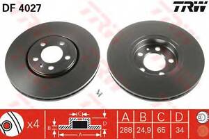 Диск гальмівний (1 шт.) AUDI - SEAT - SKODA - VOLKSWAGEN A3A3 QuattroCordobaIbizaLeonToled TRW DF4027 на AUDI A3 (8L1)