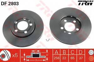 Диск тормозной (1 шт.) AUDI - SEAT - SKODA - VOLKSWAGEN A3CordobaIbizaLeonToledoFabiaOct TRW DF2803 на SEAT IBIZA V (6J