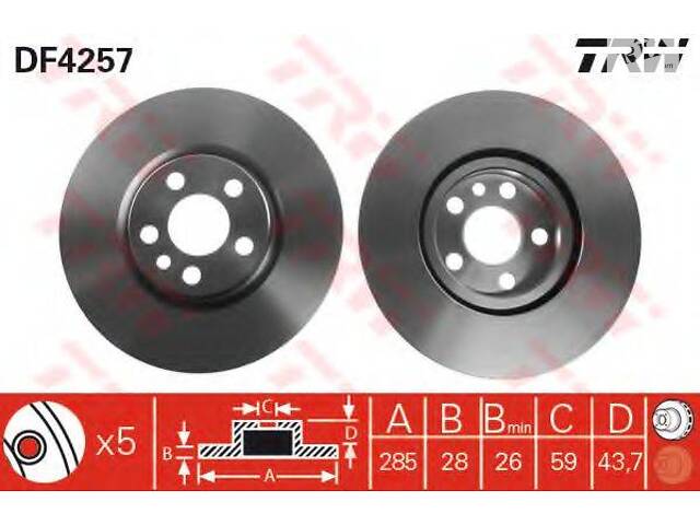 Диск гальмівний (1 шт.) CITROENFIATLANCIAPEUGEOT C8JumpyScudo807Expert F 99> > TRW DF4257 на CITROËN C8 (EA_, EB_)