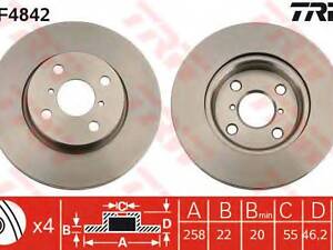 Диск тормозной (1 шт.) DAIHATSUTOYOTA CharadeYaris F D=258mm 02 TRW DF4842 на TOYOTA VITZ (NHP13_, NSP13_, NCP1