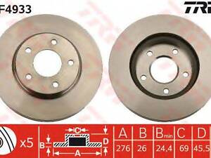 Диск гальмівний (1 шт.) DODGEMITSUBISHI CaliberASXLancer D=276mm F 08 TRW DF4933 на MITSUBISHI LANCER EX седан (