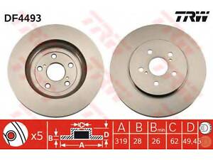 Диск гальмівний (1 шт.) LEXUS RX 300450350 F 03&gt &gt TRW DF4493 на TOYOTA HARRIER (MCU3_, MHU3_, ACU3_, GSU3_)