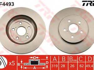 Диск гальмівний (1 шт.) LEXUS RX 300450350 F 03&gt &gt TRW DF4493 на TOYOTA HARRIER (MCU3_, MHU3_, ACU3_, GSU3_)