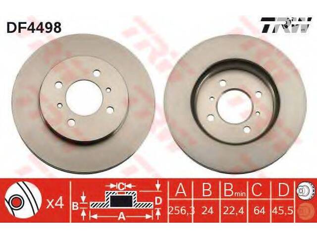 Диск гальмівний (1 шт.) MITSUBISHI LancerGalant > > 03 TRW DF4498 на MITSUBISHI LANCER Mk IV (C6_A, C7_A)