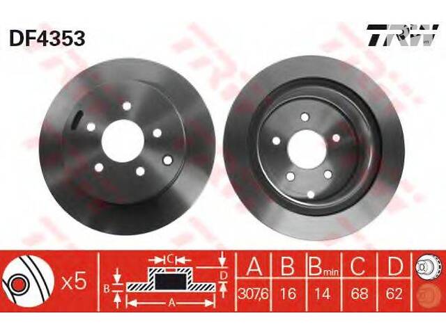 Диск гальмівний (1 шт.) NISSAN Murano 3,5 R 05> > TRW DF4353 на INFINITI M (Y51)