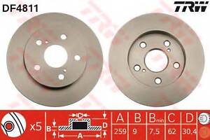 Диск тормозной (1 шт.) TOYOTA AurisCorolla R 1.3-1.8 07-14 TRW DF4811 TOYOTA (FAW) COROLLA