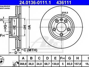 Диск гальмівний ATE 24013601111 на VW TOUAREG (7LA, 7L6, 7L7)