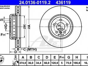 Диск тормозной ATE 24013601192 на BMW 7 седан (F01, F02, F03, F04)