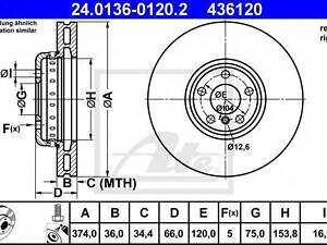 Диск гальмівний ATE 24013601202 на BMW 7 седан (F01, F02, F03, F04)