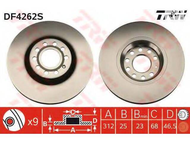 Тормозной диск AUDI - SKODA - VOLKSWAGEN A4A4 CabrioA4 Cabrio QuattroA4 QuattroA6A6 QuattroSu TRW DF4262S на VW PASSAT