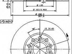 Диск тормозной AUDI 100, A4, SKODA SUPERB, VW PASSAT, передн. вент. (выр-во BREMBO) BREMBO 09574521 на AUDI 100 седан (