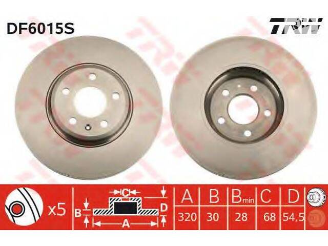 Диск гальмівний AUDI A4A5Q5 F D=320mm 08> > TRW DF6015S на AUDI Q5 (8R)