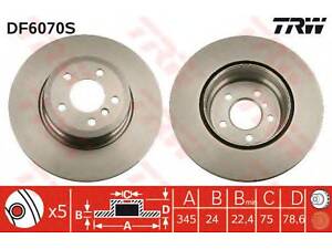 Диск гальмівний BMW X5X6 R 345 mm 07&gt &gt TRW DF6070S на BMW X6 (E71, E72)