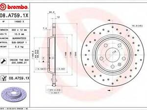 Диск тормозной BREMBO 08A7591X на AUDI A7 Sportback (4GA, 4GF)