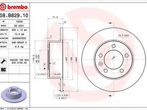 Диск тормозной BREMBO 08B82910 VAUXHALL MOVANO Mk II (B) Chassis/Cab