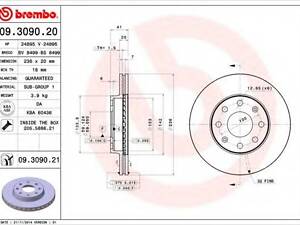 Диск тормозной BREMBO 09309020 на CHEVROLET LOVA седан (T250, T255)