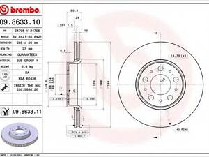 Диск гальмівний BREMBO 09863311 на VOLVO S80 I седан (TS, XY)