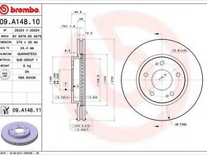 Диск тормозной BREMBO 09A14811 на MITSUBISHI SPACE RUNNER (N6_W)