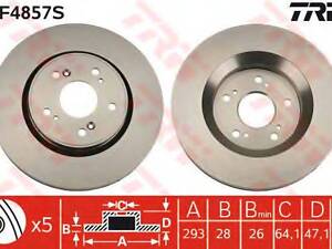 Диск тормозной HONDA CR-V F D=293mm 07 TRW DF4857S на HONDA CR-V Mk III (RE)