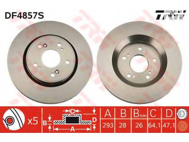 Диск гальмівний HONDA CR-V F D=293mm 07> > TRW DF4857S на HONDA CR-V Mk III (RE)