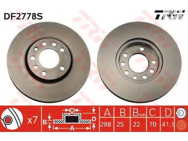 Диск гальмівний LOTUS - OPEL - SAAB - VAUXHALL EliseCalibraSpeedsterVectra9-39-5900Speedster TRW DF2778S на OPEL CALIBRA