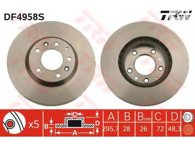 Диск гальмівний MAZDA CX-7(ER)CX-9(TB) F D=295,7mm 07-15 TRW DF4958S на MAZDA CX-7 (ER)