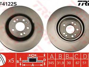 Диск гальмівний MERCEDES ML(163) F D=345mm 00-05 TRW DF4222S на MERCEDES-BENZ M-CLASS (W163)