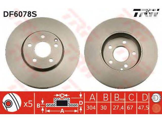 Диск гальмівний MERCEDES W211 4X4 F 03> > TRW DF6078S на MERCEDES-BENZ E-CLASS T-Model (S211)