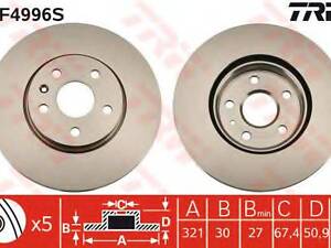 Диск гальмівний OPELSAAB Insignia9-3 F D=321mm 08&gt &gt TRW DF4996S на SAAB 9-5 (YS3G)