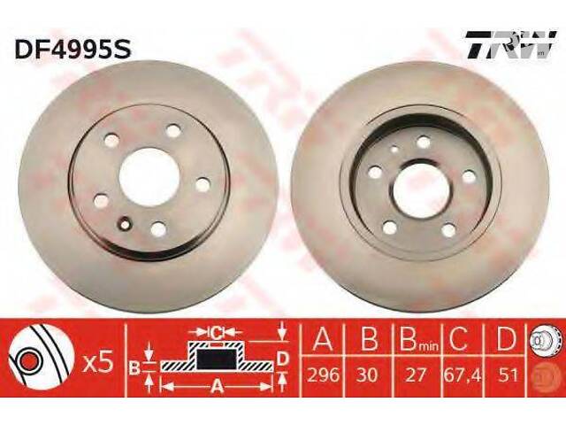 Диск гальмівний OPELSAAB Insignia9-5 F 08> > TRW DF4995S на OPEL INSIGNIA