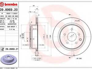 Диск гальмівний RENAULT KOLEOS задн. (вир-во BREMBO) BREMBO 09896920 на NISSAN LEAF