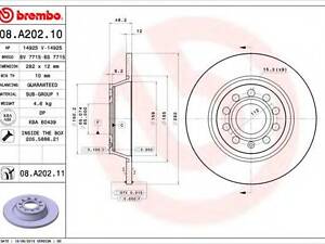 Диск гальмівний SKODA SUPERB, YETI, VW GOLF V, PASSAT задн. (вир-во BREMBO) BREMBO 08A20211 на VW PASSAT (362)