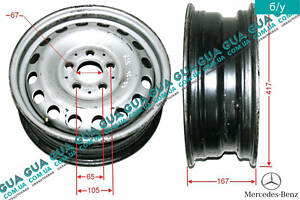 Колісний диск R15 6.5Jx15H2 ET60 металевий ( сталевий/залізний ) 6384011501 Mercedes/МЕРСЕДЕС VITO W638 1996-200