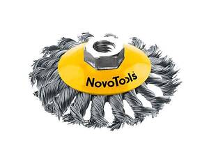 Диск щетка жгут. пров. 125 М14х2 сталь NovoTools NTBWB12514ST. Дисковая щётка, плетёная проволока, с гайкой