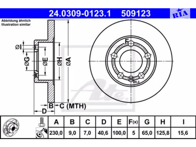 Диск торм. задний, AUDI A1, A2, A3; SEAT Cordoba, Ibiza, Leon; SKODA Fabia, Octavia; VW Golf, Polo 1.0-2.5 96- (ATE Powe