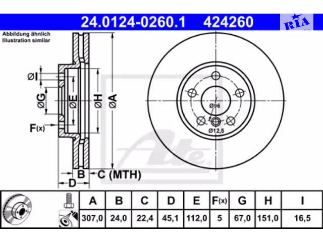 Диск тормозной, BMW 1 (F40), 2 (F44/F45/F46), X1 (F48), X2 (F39); MINI