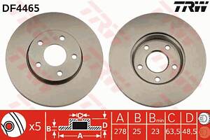 Диск тормозной передний, 278mm, FORD C-Max, Focus 03-