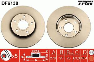 Диск тормозной передний, 278mm, FORD C-Max, Focus 10-