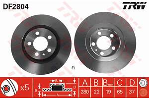 Диск тормозной передний, 280mm, AUDI A3; SKODA Octavia; VW Bora/Golf IV, 96-10