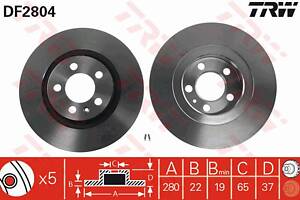 Диск тормозной передний, 280mm, AUDI A3; SKODA Octavia; VW Bora/Golf IV, 96-10