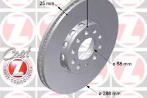 Диск тормозной передний, 288mm Passat B5 96-05, Superb 02-08